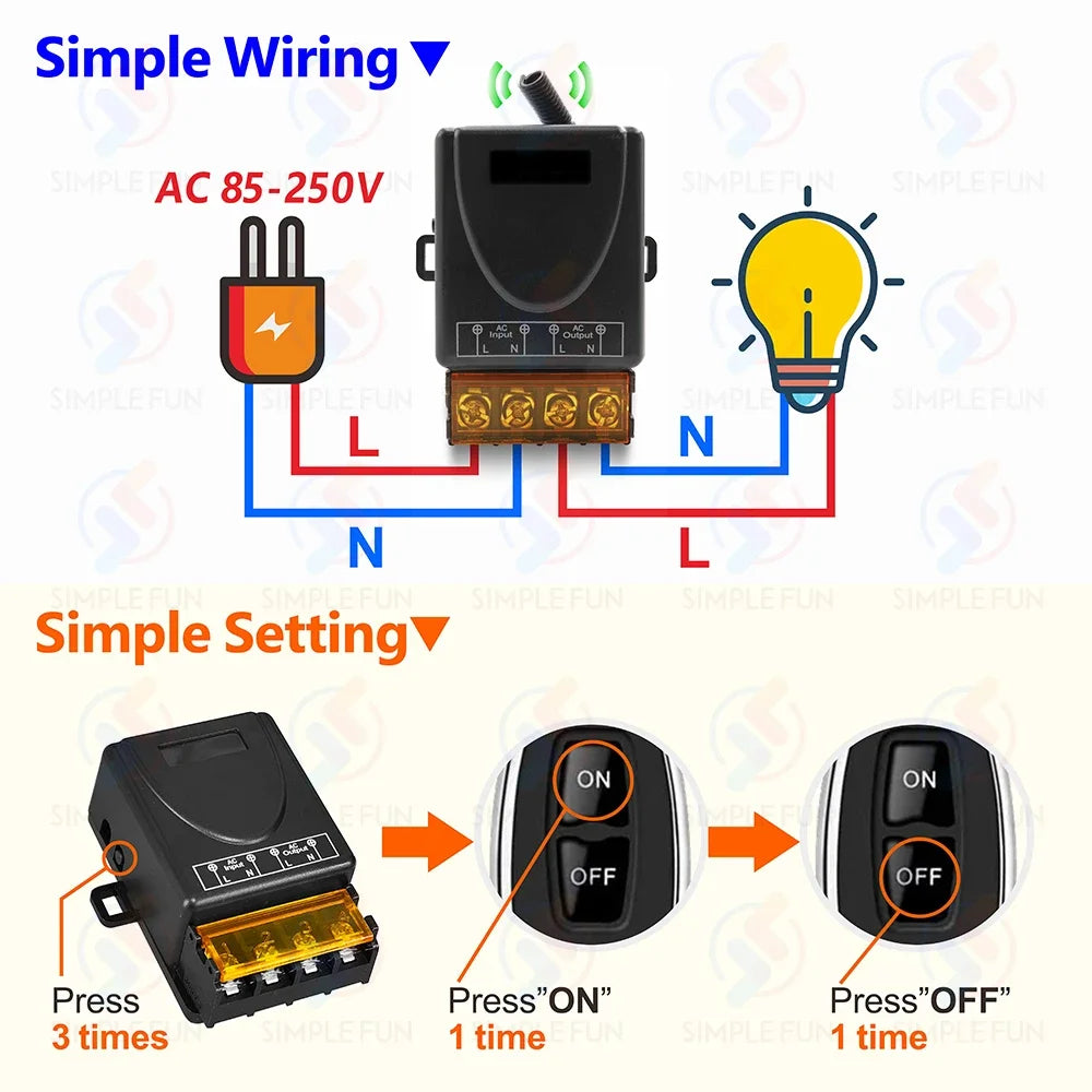 RF Wireless Remote Control Light Switch 433Mhz 110V 220V 230V 30A High Power Relay,ON/OFF Transmitter,for Water Pump Lamp Fan