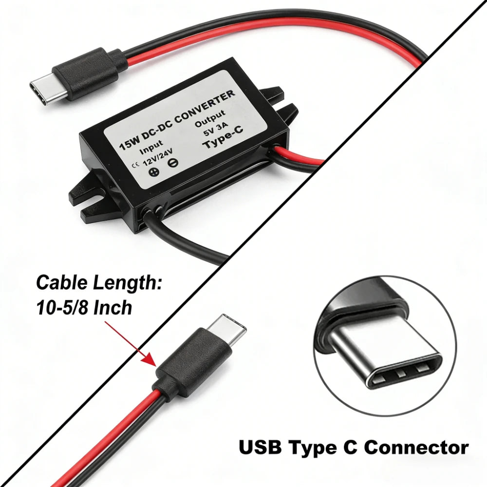 DC-DC 12V/24V to 5V Converter Buck Module Power Adapter USB-A Female/C Type/Dual USB/Open Wire Connector Waterproof Dustproof