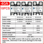 LCTC 10Pcs SSR 10A25A40A50A60a80A100a Solid State Relay DC to AC AC to AC DC to DC Single-phase Relay Zero-crossing Type