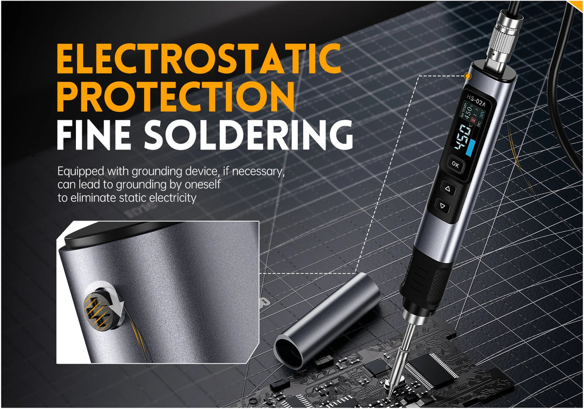 FNIRSI HS-02 Smart Electric Soldering Iron 100W 450° Adjustable Constant Temperature Portable Digital Soldering Station Welding