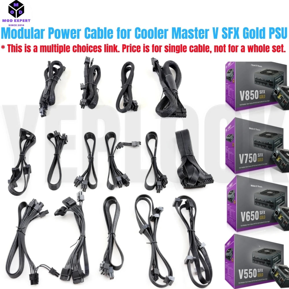 Modular Power Cable for Cooler Master V550 V650 V750 V850 SFX GOLD, GPU PCIe 8Pin 6+2Pin, CPU 4+4Pin, SATA Molex 4Pin, ATX 24Pin
