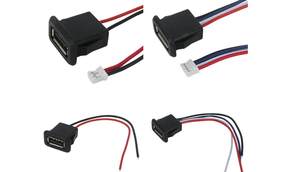 1-10pcs 2 Pin 4 Pin USB 2.0 Female Power Jack 2P 4P USB 2.0 Charging Port Connector Data Interface with Cable USB Charger Socket