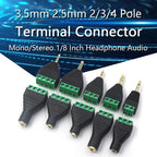 1-10PCS 3.5mm 2.5mm 2/3/4 Pole Male Plug / Female Socket To Screw Terminal Connector Mono/Stereo 1/8 Inch Headphone Audio Jack