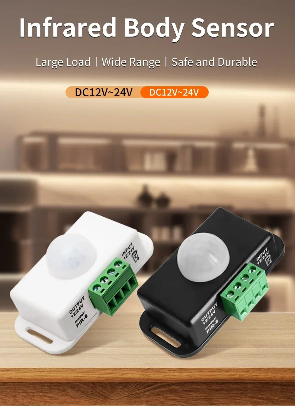 DC 12-24V PIR Motion Sensor Switch - Adjustable Delay Infrared Human Detection Ideal for LED Lights and Wardrobe Strip