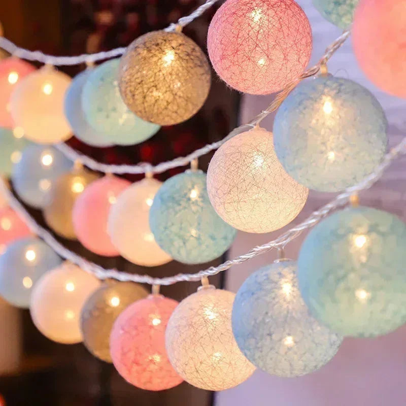 20LED Cotton Balls String Lights Waterproof Fairy Garland Lamp Outdoor Garden Patio Wedding Christmas Home Decoration Soft Warm