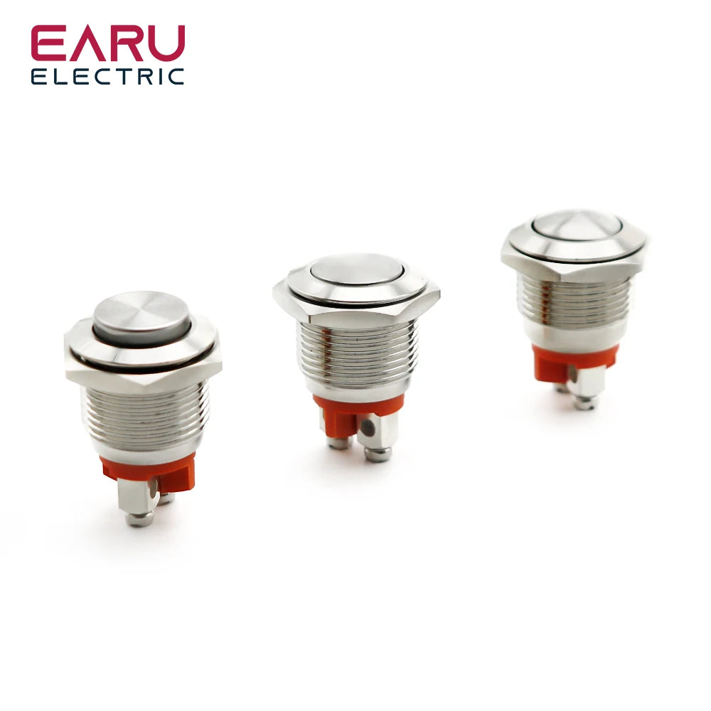 16/19mm 1NO 1NC Flat Head Waterproof Momentary Reset Metal Push Button Switch Screw Terminal Car Engine Doorbell PC Power Switch