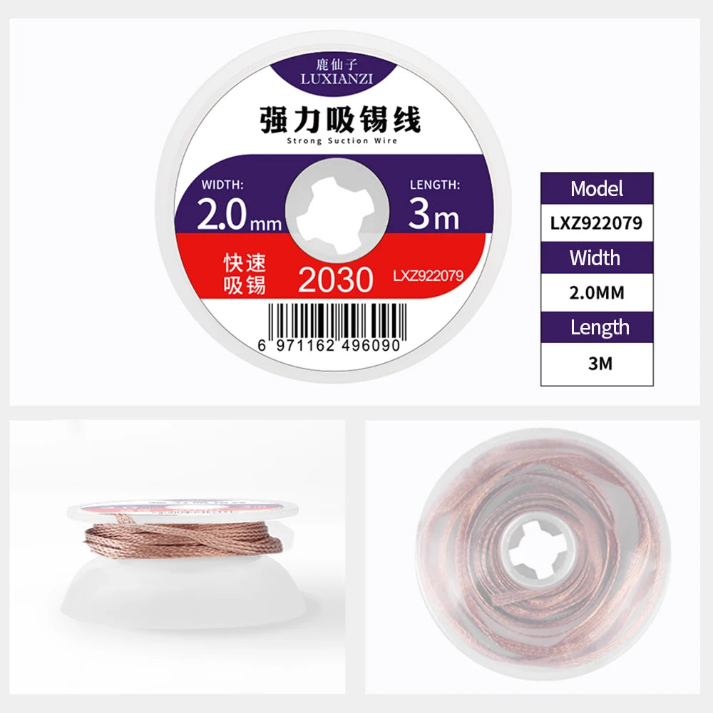 LUXIANZI 1.5M/3M Desoldering Braid Solder Wire Tin Removal Tape Copper Soldering Wick Welding Repair Tool 1.5/2/2.5/3/3.5/4.0mm