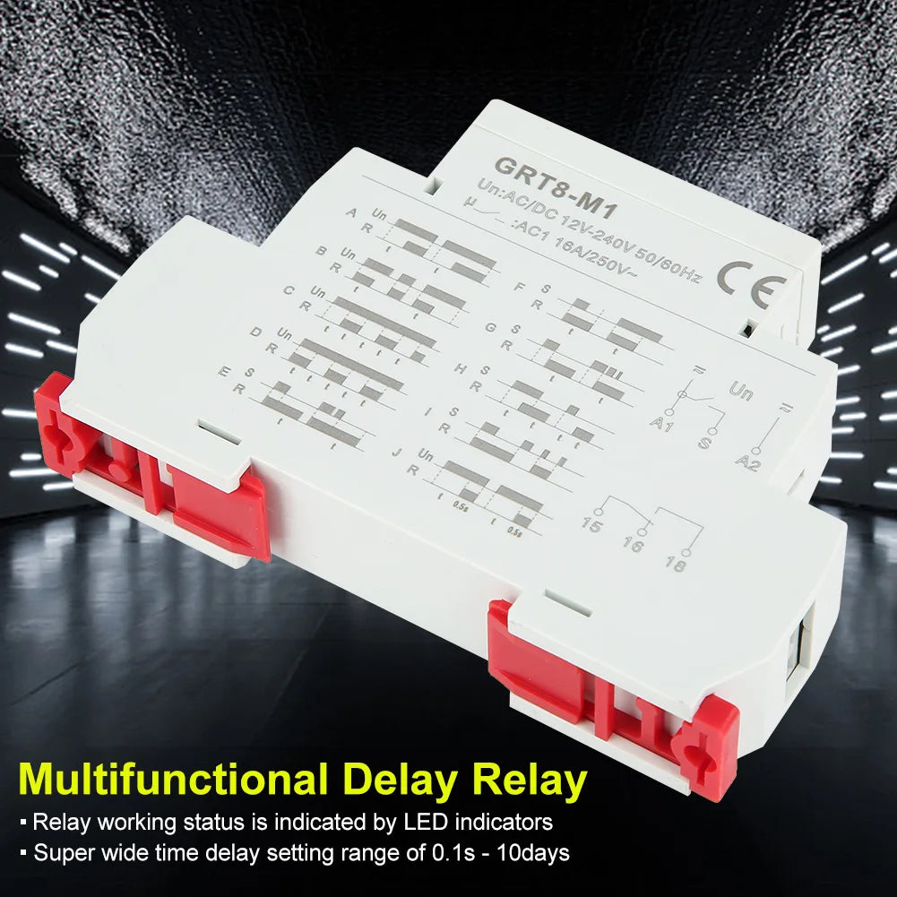 2Pcs GRT8-M1 Multifunctional Delay Time Relay with 10 Functions DIN Rail Mount AC/ 12V~240V Multifunctional Delay Time Relay