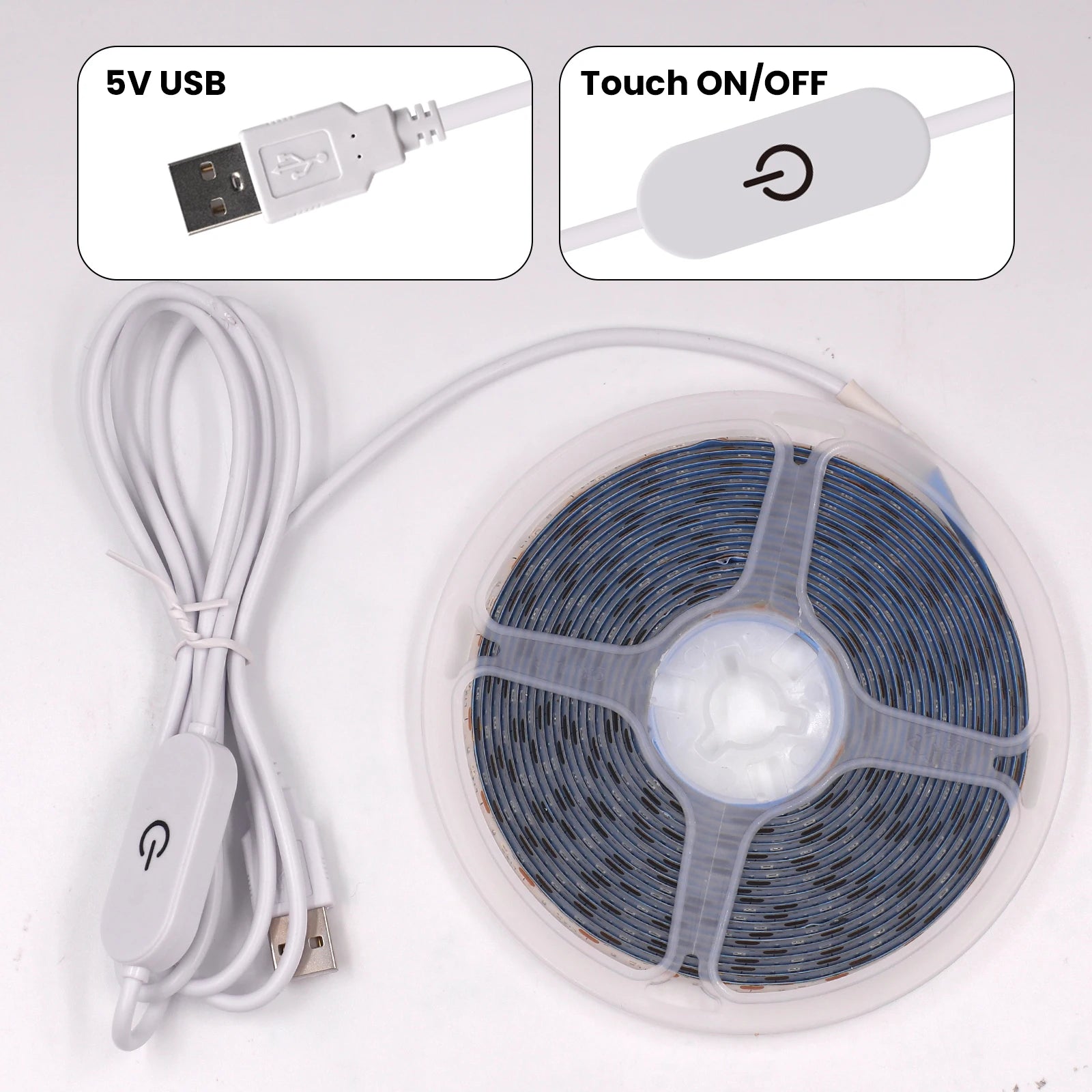 5V LED Strip Light USB Dimmer/Switch White Warm Blue Waterproof Adhesive Tape 2835 60LEDs Cabinet Room Night Lighting 1M 3M 5M