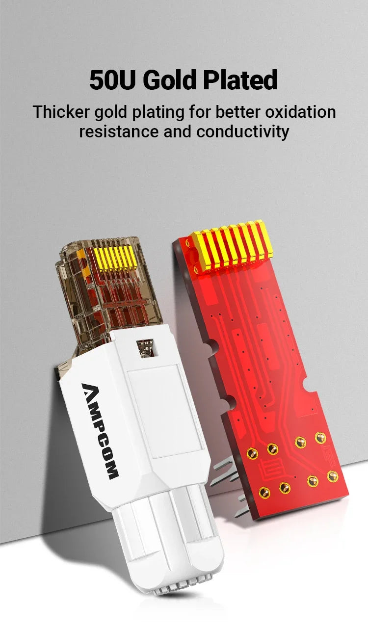 AMPCOM Tool Free RJ45 Connector, No Crimp Tool Less UTP 1000Mbps CAT6/CAT6A Modular PLug for Stranded Solid Lan Ethernet Cable
