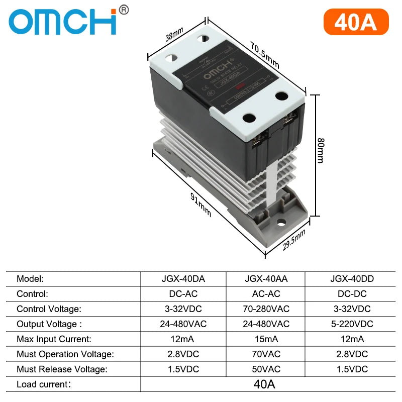 OMCH DIN Rail SSR Solid State Relay With Aluminum Heat Sink DA AA DD 3-32VDC 10A 25A 40A 60A 80A 100A 120A Single Phase Control