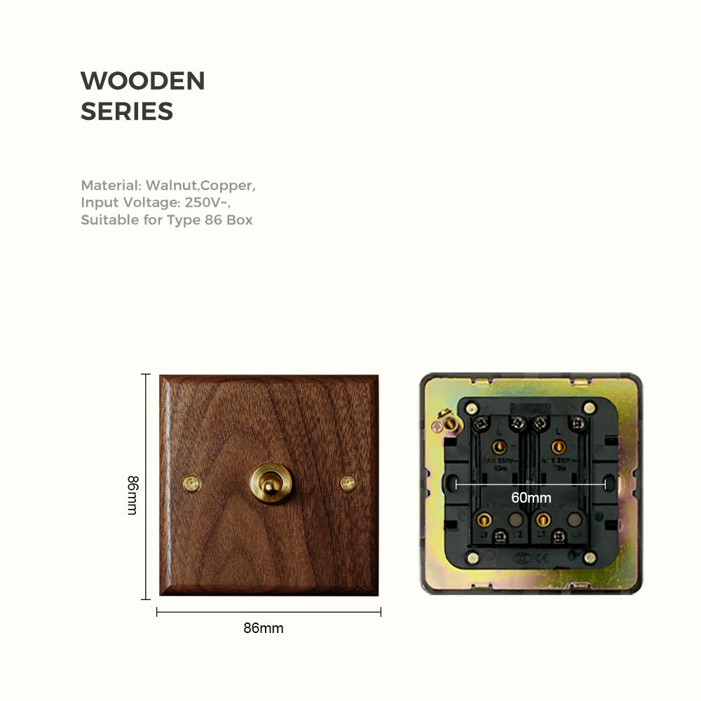 Avoir Retro Black Walnut Panel Toggle Switches USB Type C FR EU Socket Outlet Brass Lever Wall Light Switches Cat6 Rj45 For Home