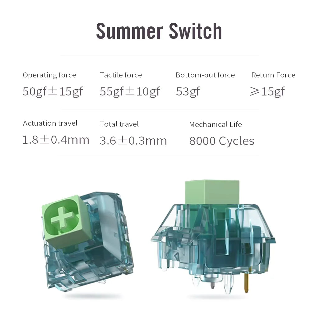 Kailh BOX Summer Switches Sound Clicky Tactile Switch 5 Pins 55g Factory Lubed Mechanical Keyboard Gaming Hot Swap MX DIY Switch