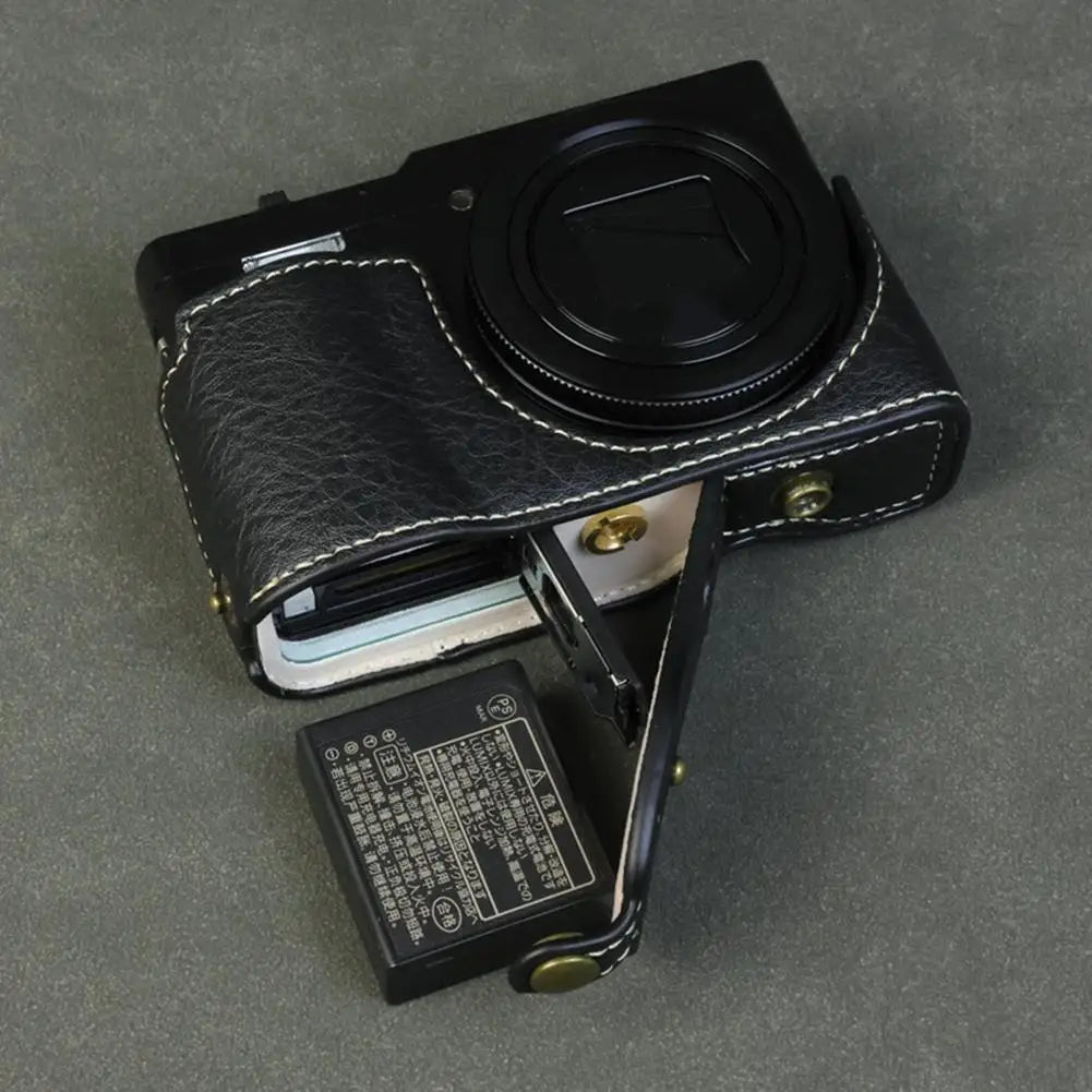 Handmade Leather Case for Panasonic Lumix TZ99 ZS99 Camera Carrying Bag with Adjustable Shoulder Strap