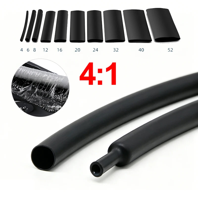1-5m 4:1 Heat Shrink Tube With Glue 4mm-52mm Waterproof Dual Wall Adhesive Lined Polyolefin Cable Insulation Sleeve Wire Repair