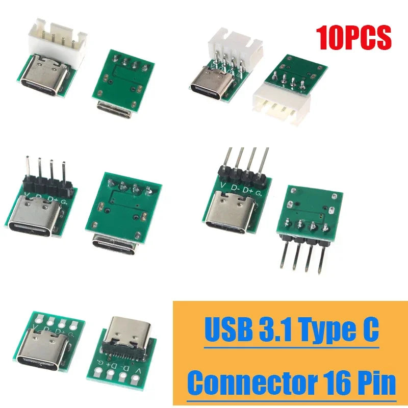 10PCS TYPE C USB 3.1 Connector 16 Pin Test PCB Board Plate Adapter Socket for Data Line Cable Transfer Test Board