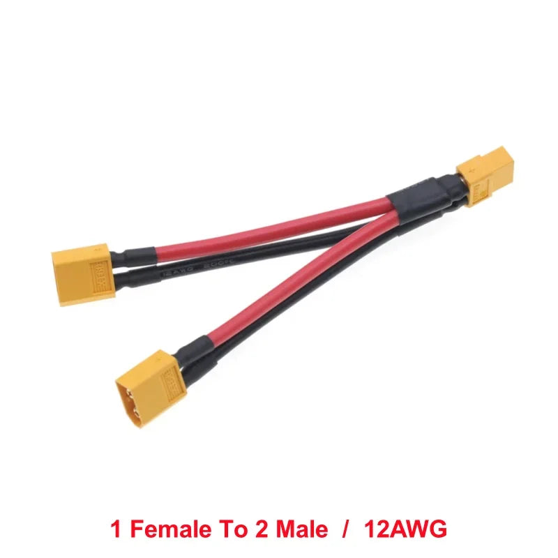 XT60 Parallel Battery Connector Male/Female Cable Dual Extension 1to2/1to3 12AWG/14AWG Silicone Wire 10CM for RC Battery Motor
