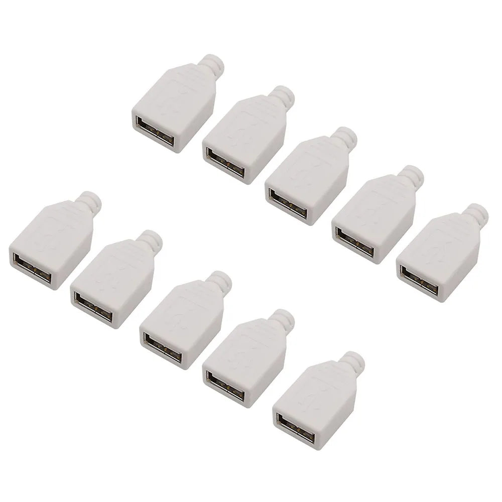 10Pcs White 4 Pin USB Type A Male Female Soldering Plug Socket Connector With Plastic Cover Type-A DIY Kits