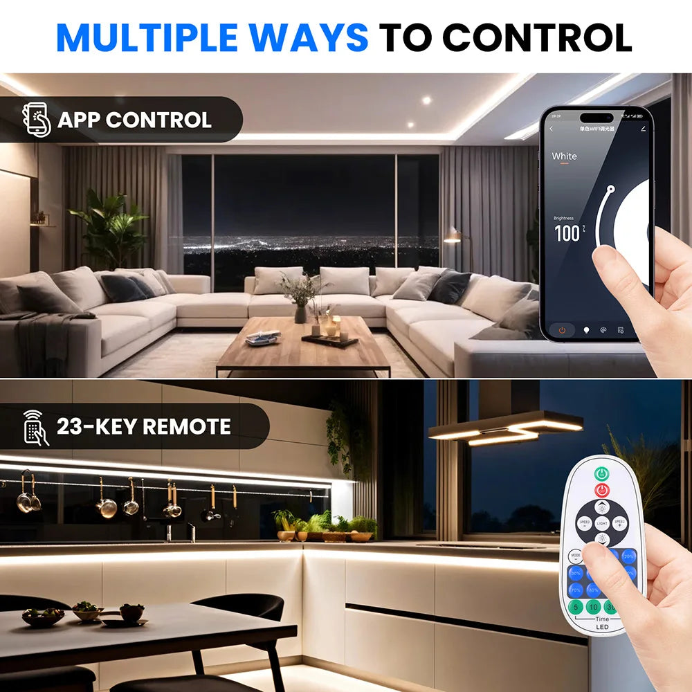 Wall Touch Wifi Bluetooth COB LED Neon Strip Light 220V Dimmable 23key Remote Control Power Kit AC 220V 288LED/m Waterproof Rope
