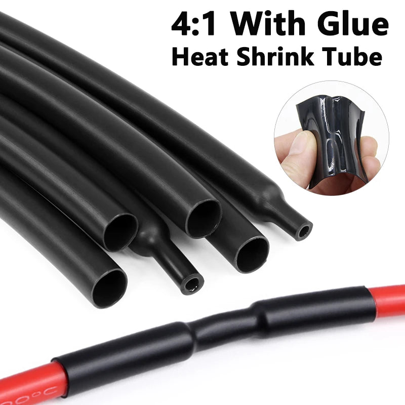 4:1 Double Wall Adhesive Heat Shrink Tubing Black Polyolefin Glue Lined Tube Waterproof Wire Cable Protective Sleeve Dia 4-52mm