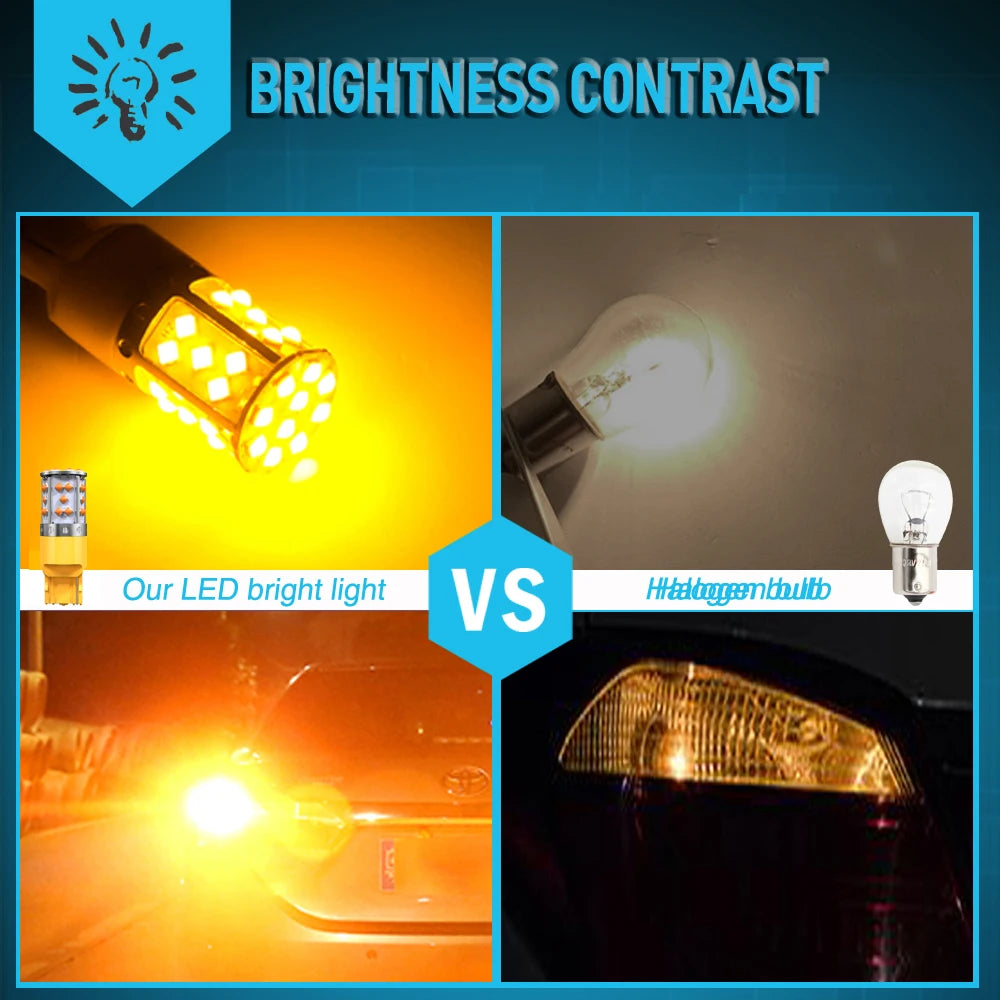 2Pcs WY21W LED Canbus No Error No Hyper Flash Turn Signal Lights Bulb 3030 SMD T20 7440 W21W 1156 BA15S LED Lamp 12V Orange