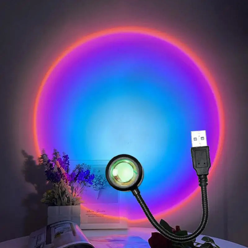 RGB Sunset Lamp LED USB Rainbow Neon Night Light Projector Photography 7 Colors Wall Atmosphere Lighting for Bedroom Room Decor