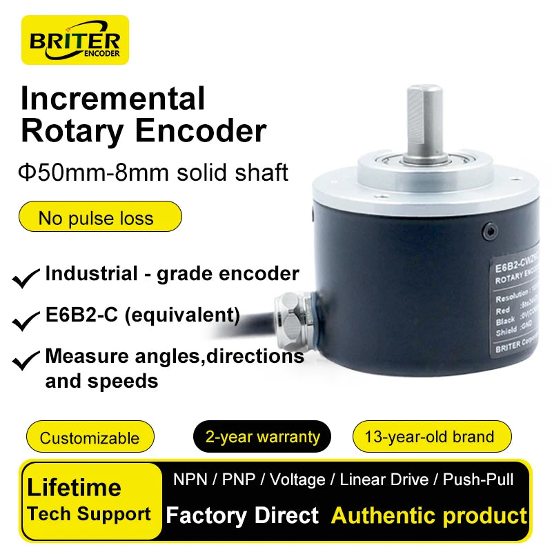 E6B2-C Incremental Rotary Encoder 4096 PPR High Resolution 8mm solid shaft NPN/PNP/Line Driver Outputs IP54 Rated