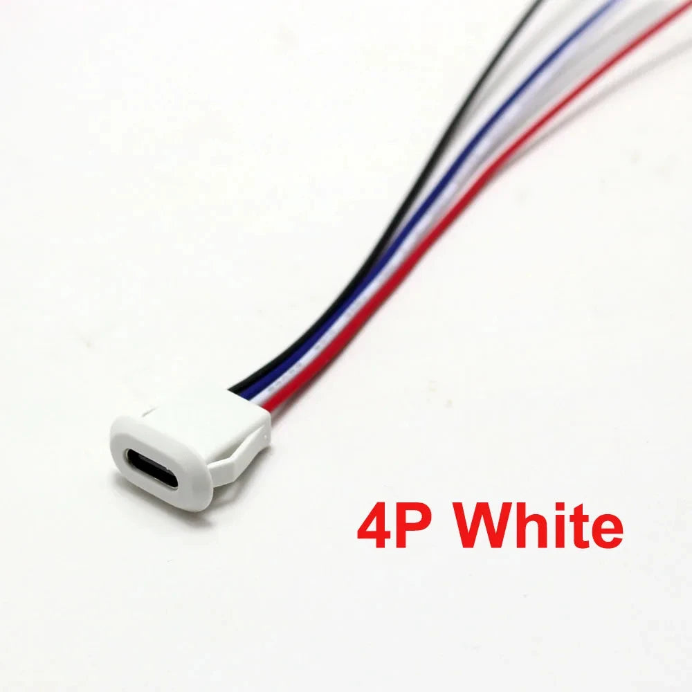 2 4 6 Pin USB-C Type Waterproof USB Connector Direct Compression Female Base Female Socket Charging Interface With Welding Wire