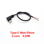 DIY Repair Welding Cable 2 Wire 4 Wires Type C USB 2.0 Elbow Head Male Female Jack 4pin/2pin Type-C Male Extension Cable 0.25M