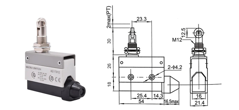 YIDI Waterproof Micro Limit Switch 10A 250V Roller Lever Arm AZ-7312 AZ-7311 AZ-7121 Horizontal Type