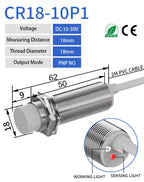 GTRIC M18 Capacitive Proximity Sensor 10-30V DC 3 Wires NPN PNP NO NC Flush Non-Flush Non-Metal Sensing Switch With 2m Cable