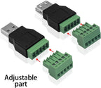 USB 2.0 Type A Male/Female to 5 Pin Screw Block Connector USB Jack with Shield USB2.0 to Screw Terminal Plug Adapter Converter