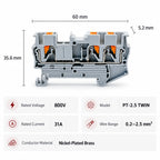 10PCS PT2.5-TW DIN Rail Terminal Block Twin 3-Conductor Feed Through Push In Spring Connector 2.5mm2 NS35 Electrical Wiring