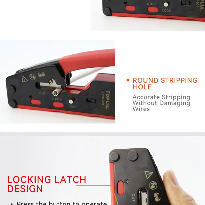 TOPLIA Vertical Network RJ45 Crimping Tool Kit Ethernet Crimp Tool Cable Crimper for RJ11/RJ12 Standard, RJ45 Pass Through