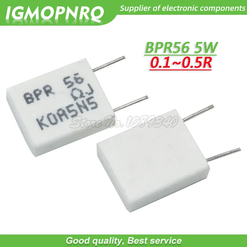 100pcs BPR56 5W  0.1R 0.15R 0.22R 0.25R 0.33R 0.5R Non-inductive Ceramic Cement Resistor 0.1 0.15 0.22 0.25 0.33 0.5 ohm