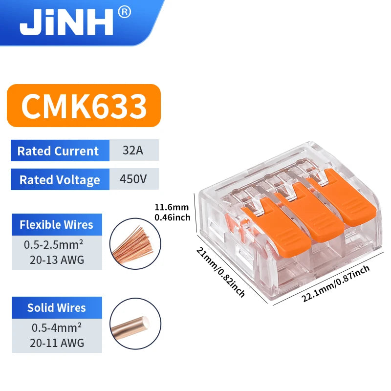 10/20/30/50Pcs Orange Electrical Splicing Compact Quick Lever Wire Connector Lighting Terminal Blocks Wide Capacity 0.2-4mm²
