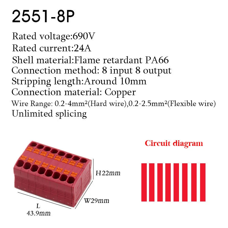 Push-In Wire Connectors Electrical Cable Terminal Block Multiple In/out DIN Rail Mount With Fixing Hole Spliceable DIY connectio