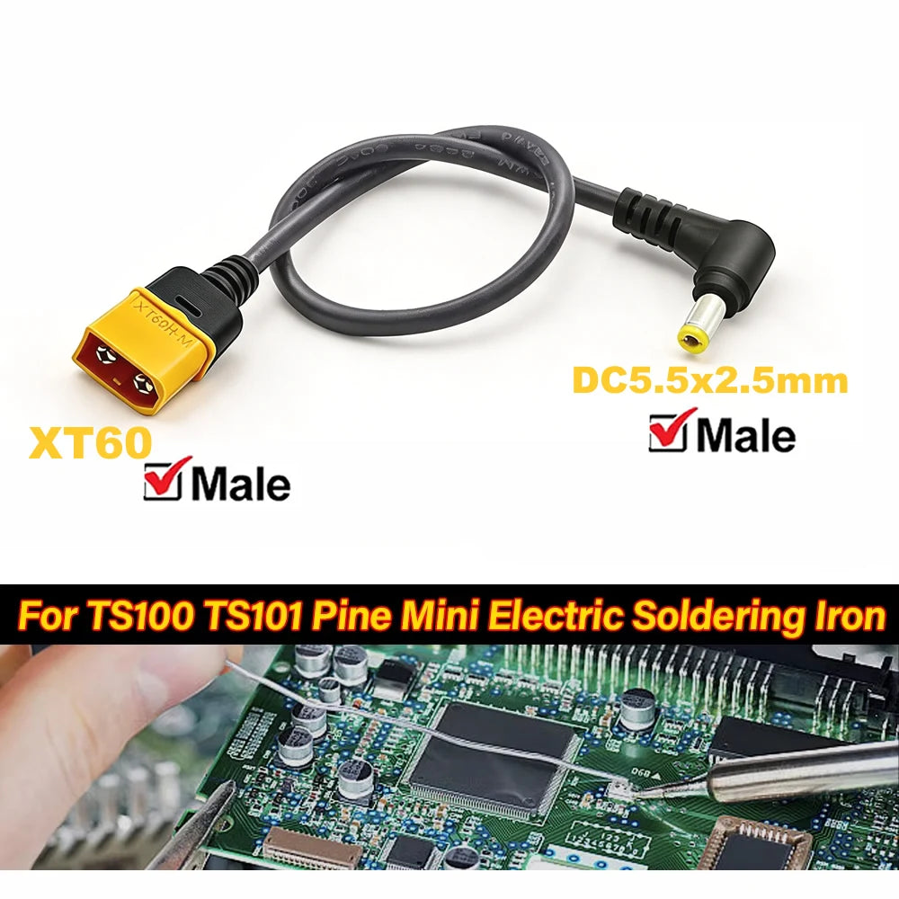 50cm XT60 Male Bullet Connector To Male DC DC5525 Power Cable 5.5x2.5mm Adaptor For TS101 PINE64 Electronic Soldering Iron