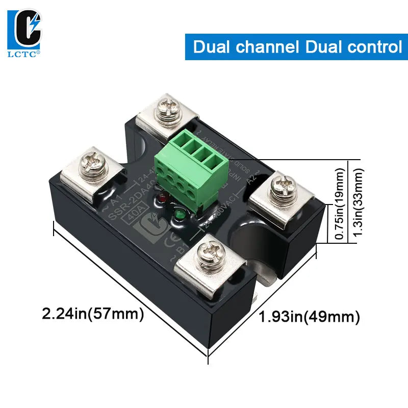 LCTC Solid State Relay SSR 10A 25A 40A DC To AC Single Phase Dual Channel Single Control Or Dual Channel Dual Contro 24-480VAC