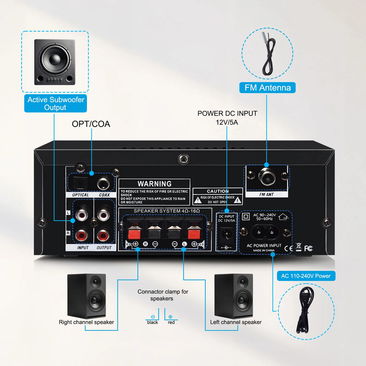 Woopker AK35/AK45 Pro/AK55 Digital Amplifier Bluetooth Sound Amplifier 2 Channel HIFi FM USB Audio Amp For Home Car Karaoke