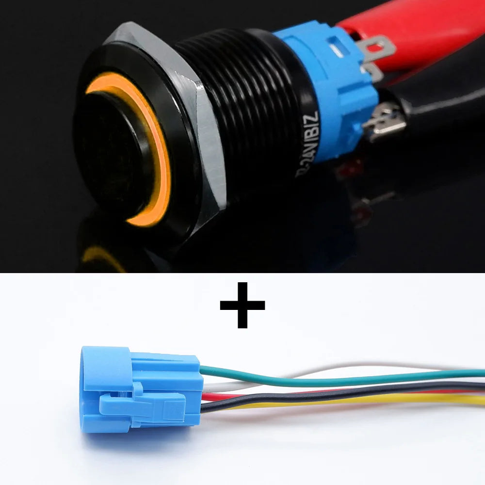 16mm 19mm 22mm Black On Off Metal Button Switch Car Power Start Stop Led Light Waterproof Reset Latching With Socket 5V 12V 220V
