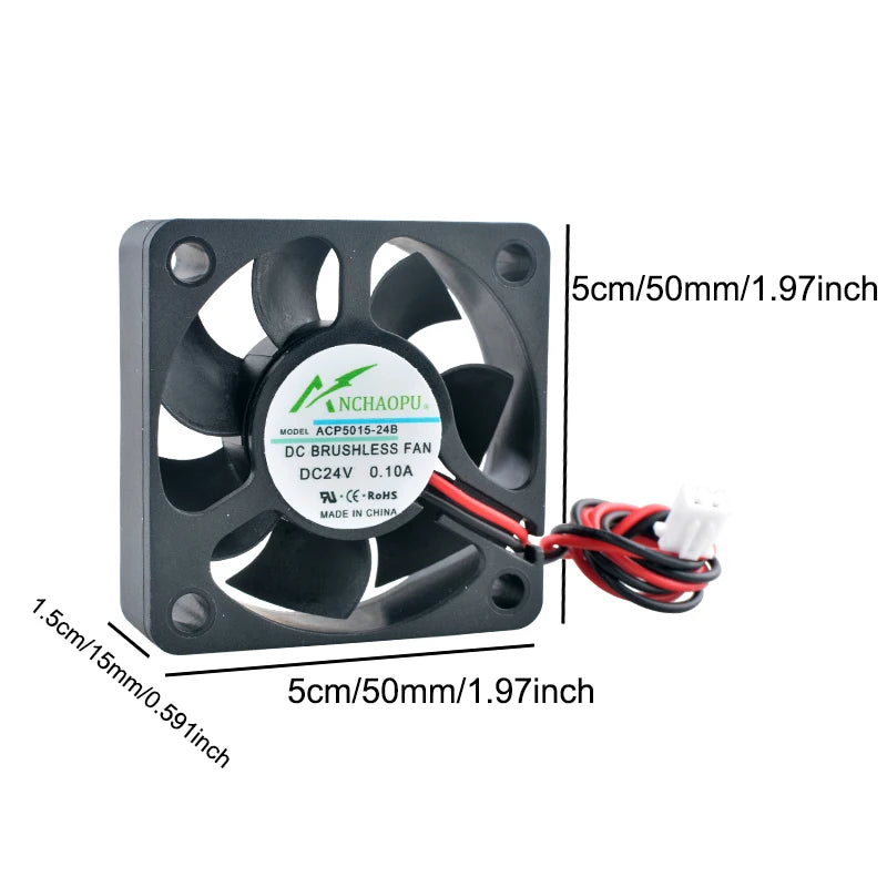 Industrial-Grade 50mm Axial Flow Fan –ACP5015 50x50x15mm Multi-Voltage (5V/12V/24V) Cooling Fan for Electronics & Power Systems