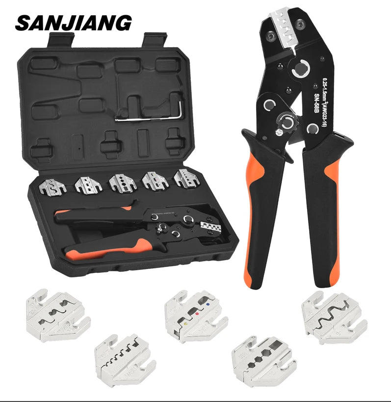 Ratchet Crimping Tool Kit With Interchangeable Jaws For Insulated Non-Insulated Terminals, Open Barrel, Dupont Connector,Sleeves