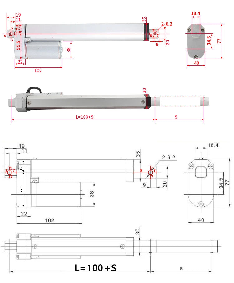 12V 24V Stroke 150mm 200mm 250mm Linear Actuator 1000N Max Lift with Mounting Brackets IP54 Waterproof Linear Motion Actuator