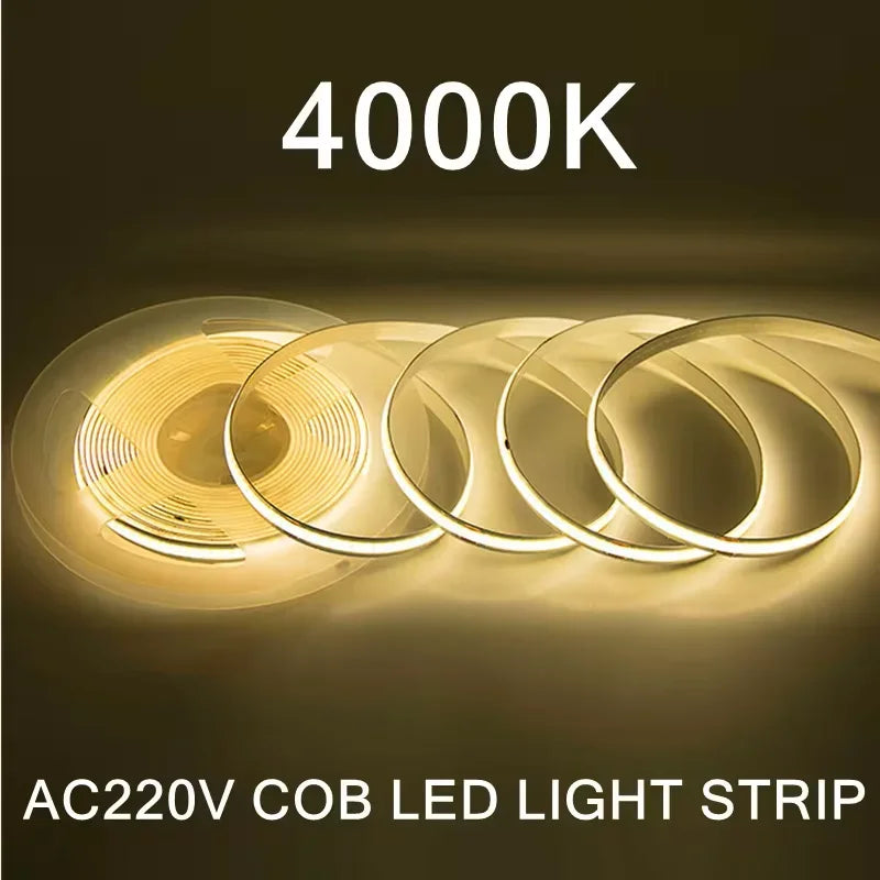 1-5m COB LED Strip 220V Flexible Tape Lights  Light Smart IC No Need Driver High Bright 240 LEDs Linear Lighting RA95 Warm White