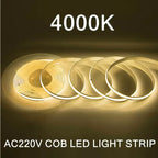 1-5m COB LED Strip 220V Flexible Tape Lights  Light Smart IC No Need Driver High Bright 240 LEDs Linear Lighting RA95 Warm White