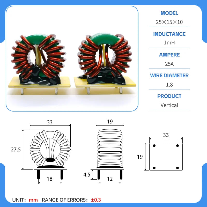 25x15x10 Toroidal Common Mode Inductor Toroidal Choke MnZn Ferrite Power Supply DC Filter Inductor