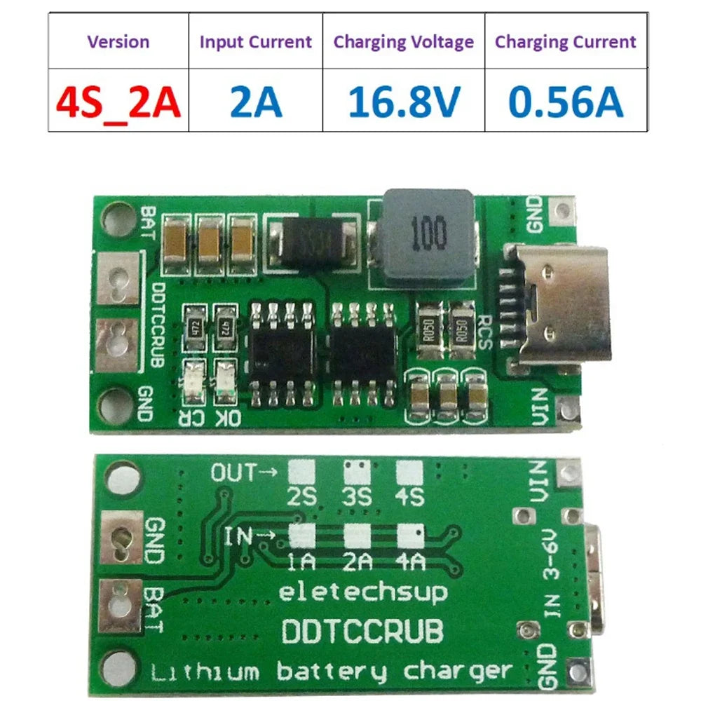 Type C BMS 2S 3S 4S 1A 2A 4A 18650 Lithium Battery Charger Board USB C Step-up Boost Module For Li-Po Polymer Power Bank