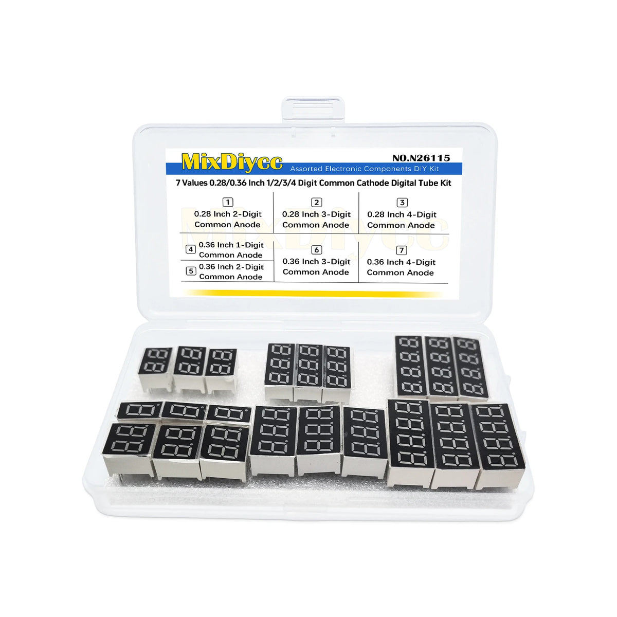 7 Values 0.28 0.36 inch Common Anode LED Digital Tube Kit 1/2/3/4 bits bit Red 7 Segment Display Digit Total 21 Pcs