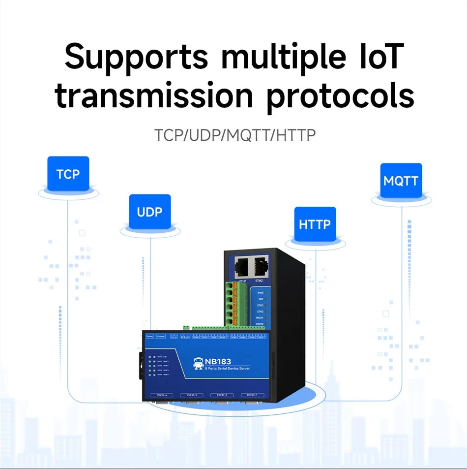 8-Channel Serial Server RS485/232/422 to RJ45 EBYTE NB183-V2 Upgraded Series ModBus RTU to TCP Build-in Watchdog MQTT/HTTP IOT